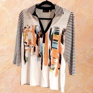 ORLY Multi-Color Abstract Top w/ Collar & Stripes !!! Size S-M